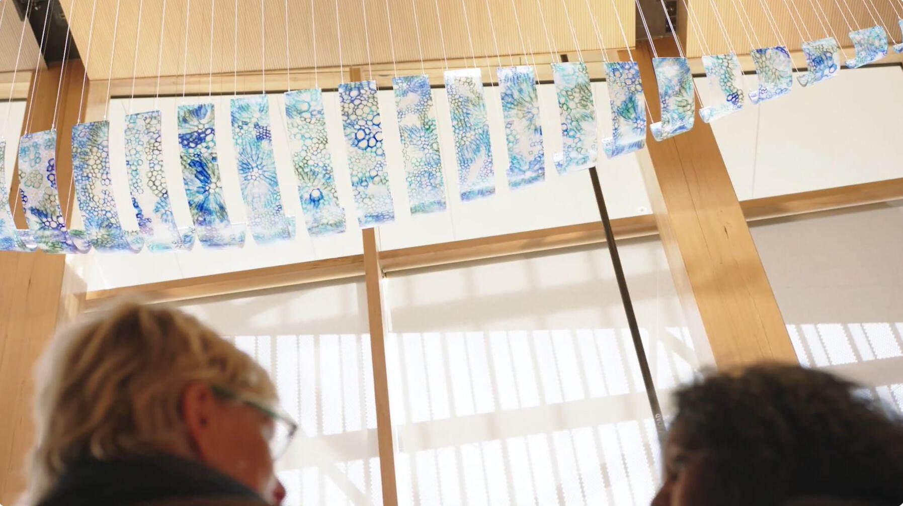 Yawa (Long Journey) by Maree Clarke. Image: Seagrass Films. Courtesy of Bass Coast Shire Council. Yawa (Long Journey) by Maree Clarke public artwork installation commissioned by Bass Coast Shire Council, project managed by Jasmin McNeill, fabricated by Glassworks Canberra.